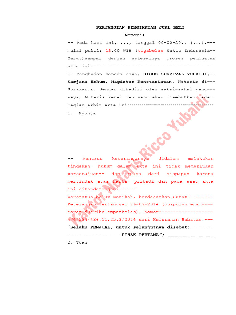 Contoh Perjanjian Pengikatan Jual Beli | PDF