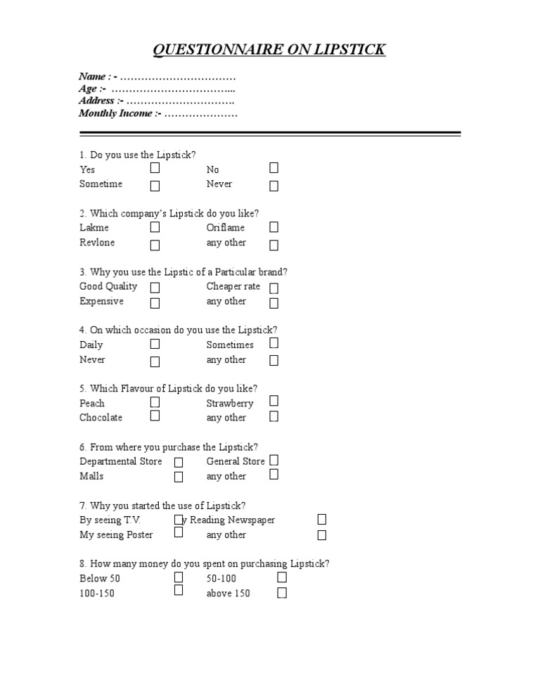 QUESTIONNAIRE ON LIPSTICK