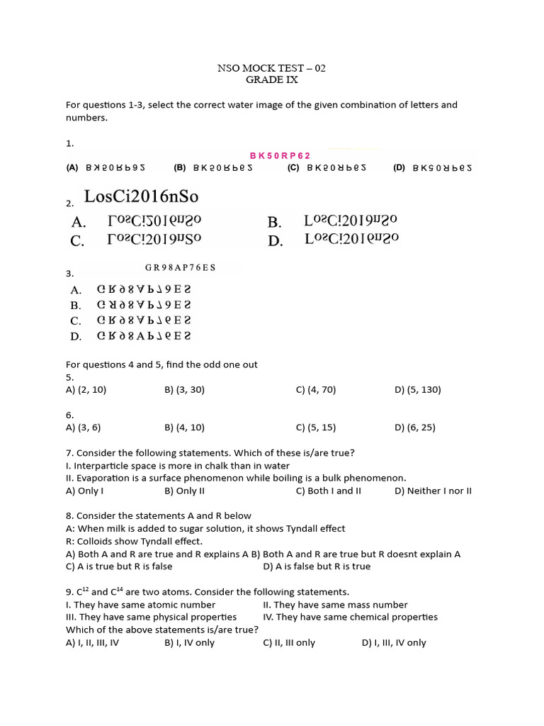 Nso mock test 92 download free pdf atoms chemical elements