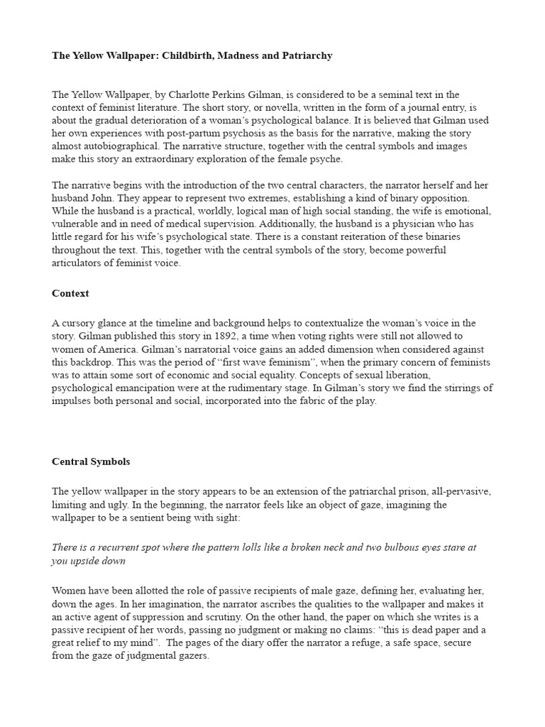 Yellow Walpaper Analysis Download Free PDF The Yellow Wallpaper
