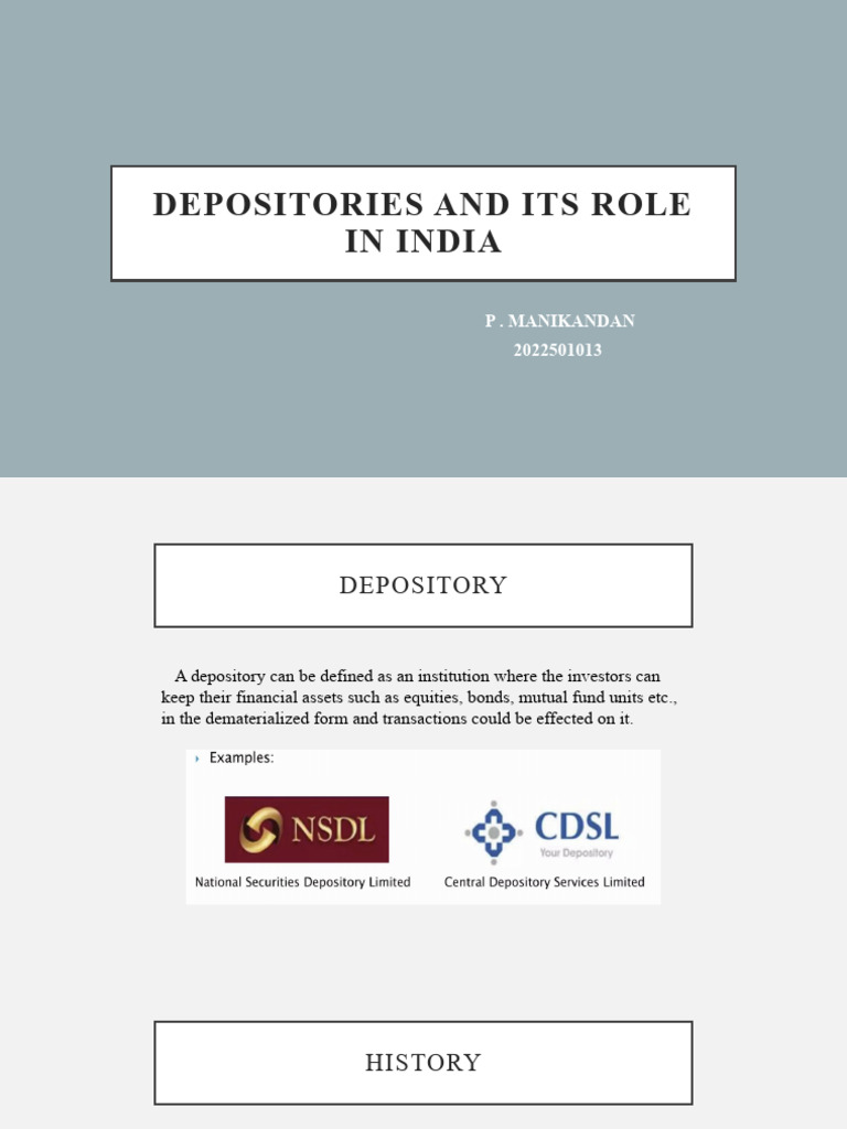 Role and Functions of Depositories in India | PDF | Securities (Finance ...