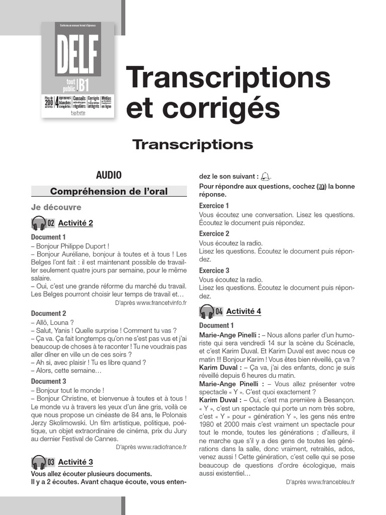 Exercices et corrigés DELF B1 | PDF | BD