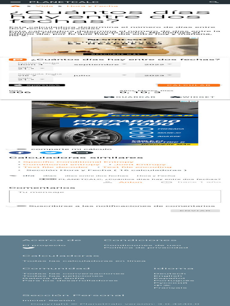 Calculadora en Línea ¿Cuántos Días Hay Entre Dos Fechas PDF