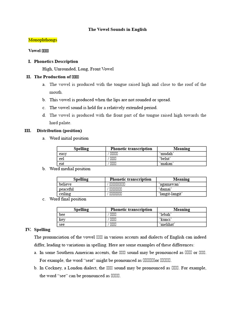 English Vowel Sounds Explained | PDF | Vowel | English Language