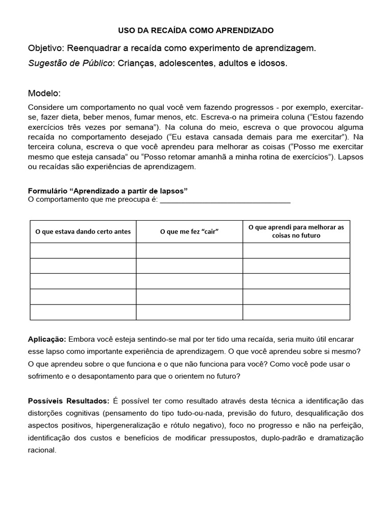 Recaída como Experiência de Aprendizagem | PDF