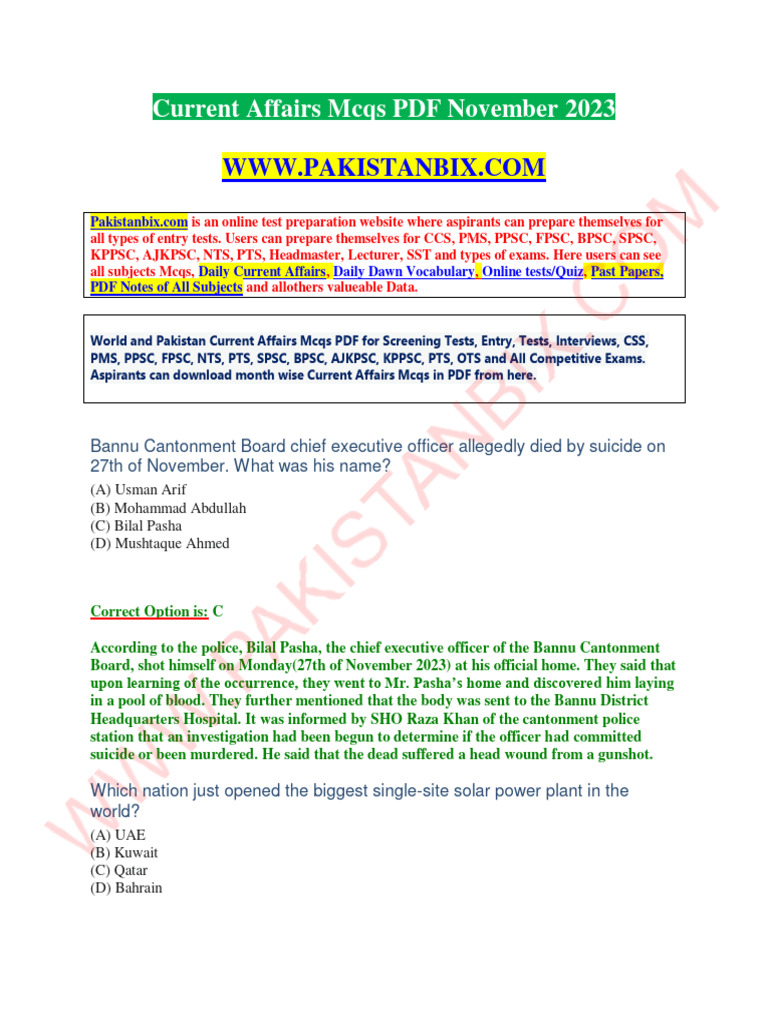 Current Affairs November 2023 PDF | PDF