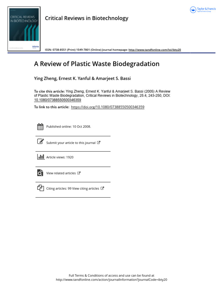 A Review Of Plastic Waste Biodegradation Pdf Plastic Biodegradation