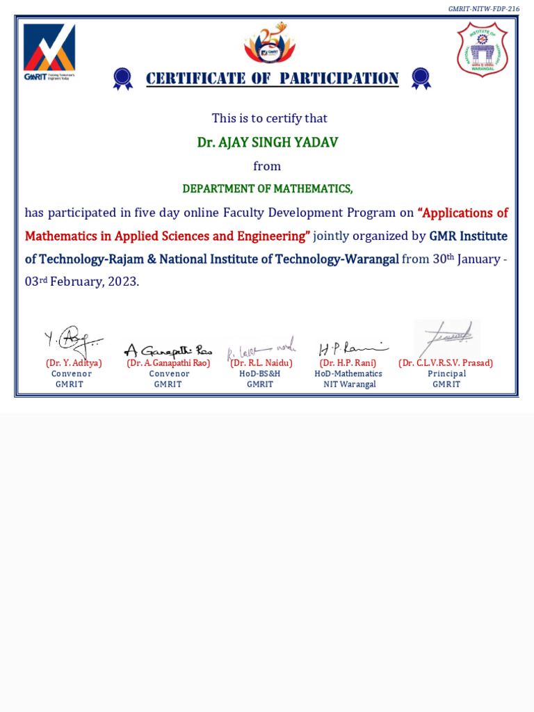 GMRIT Faculty Development Program Certificate | PDF | Computers