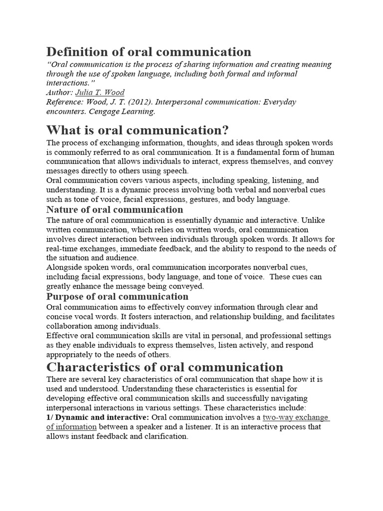 oral communication PDF Communication Nonverbal Communication