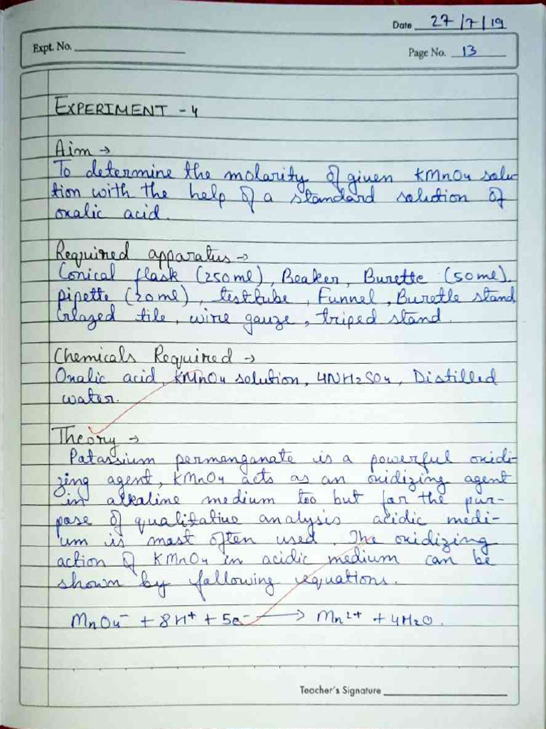 KMnO4 Vs Oxalic Acid Titration PDF