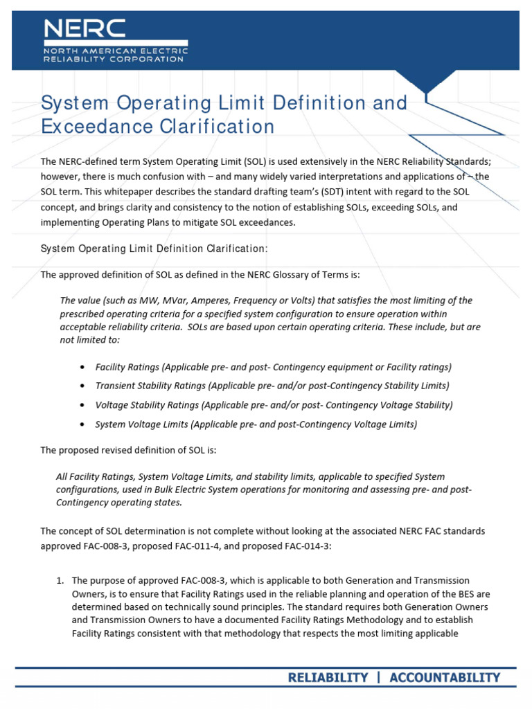 SOL Definition and Exceedance Guide | PDF | Electric Power Transmission ...