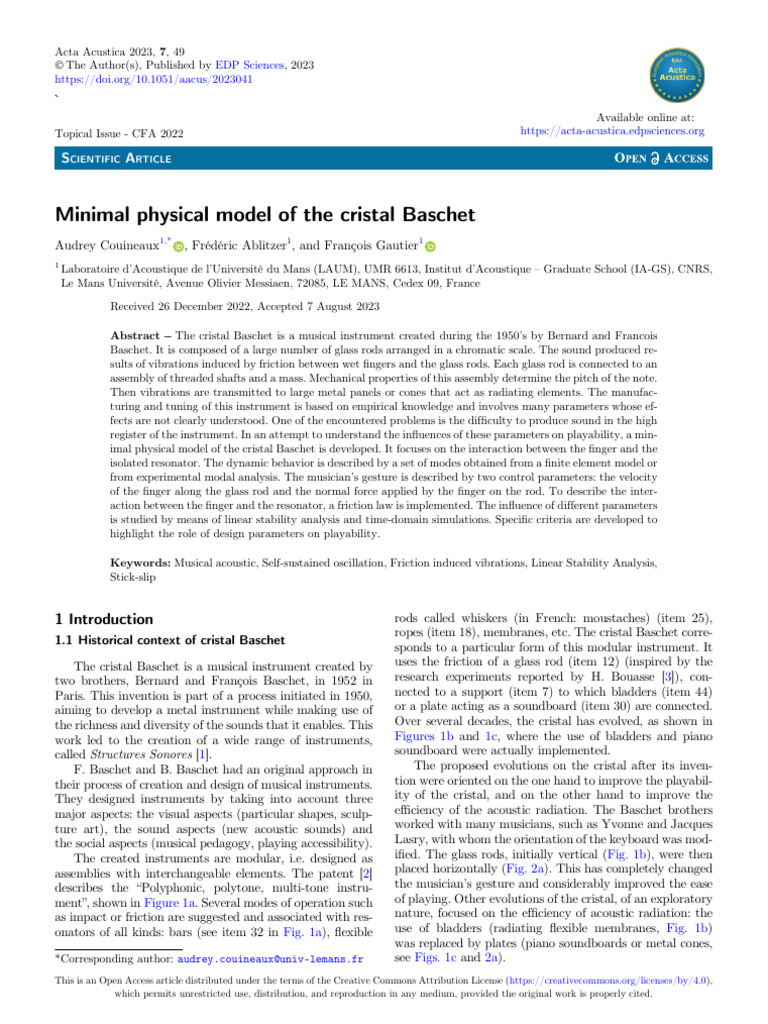 Minimal Model of Cristal Baschet | PDF | Friction | Mechanics