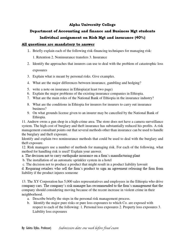 Assignment Risk | PDF | Insurance | Risk