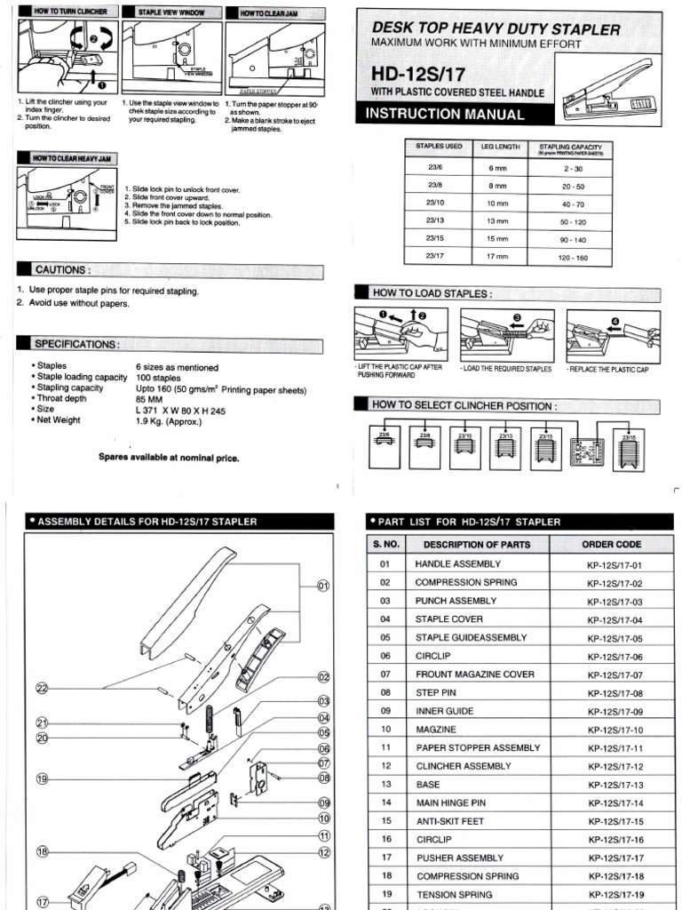 Stapler Pin Diagram PDF