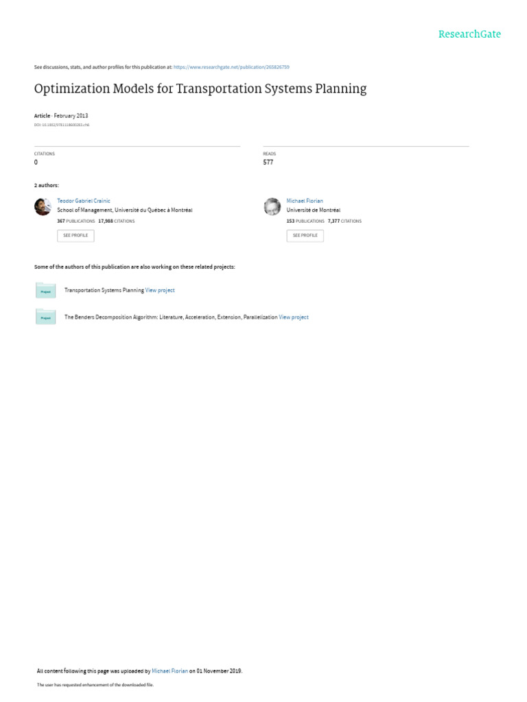 Journal Network Optimization Models Assignment And Transportation Pdf