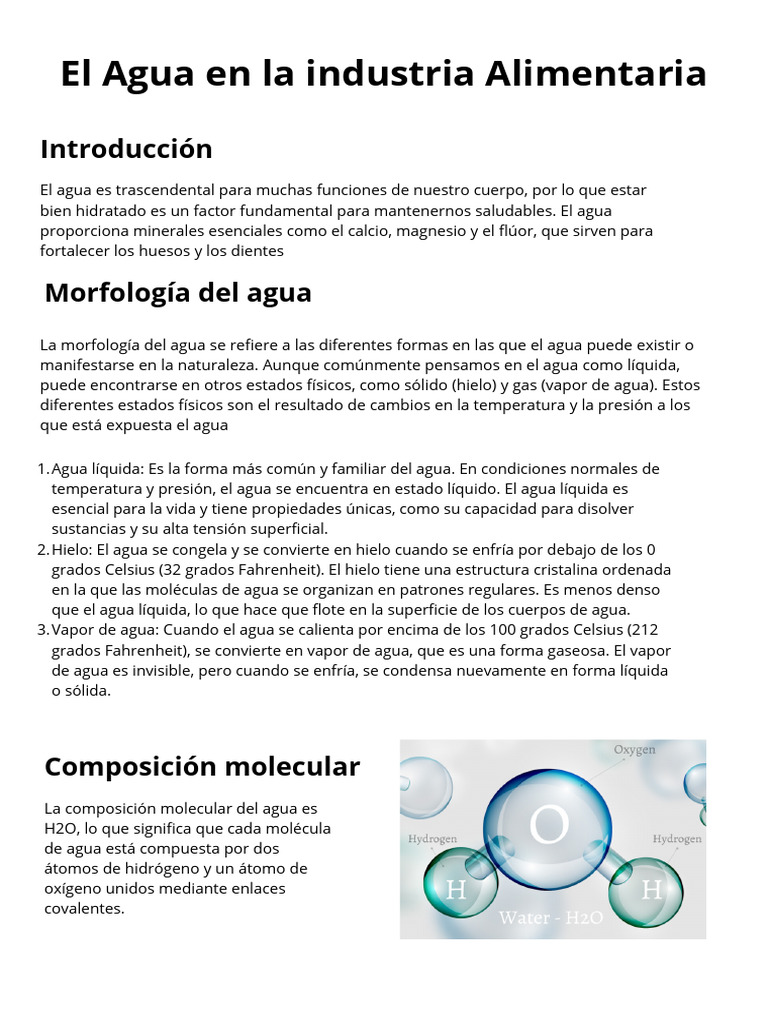 El Agua en La Industria Alimentaria | PDF | Agua | Líquidos