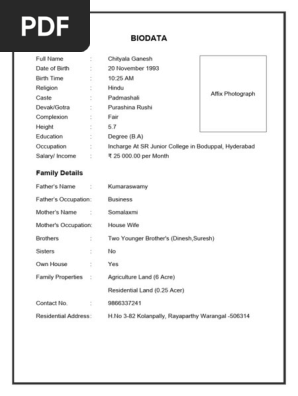 Marriage Biodata