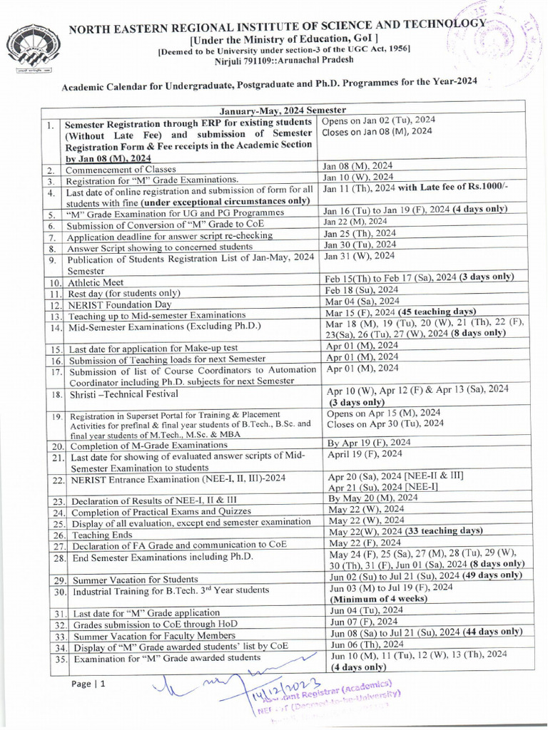 Academic Calendar 2024 PDF