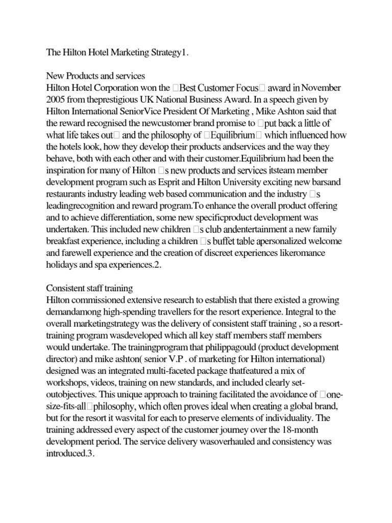 The Hilton Hotel Marketing Strategy1 PDF Hotel Brand