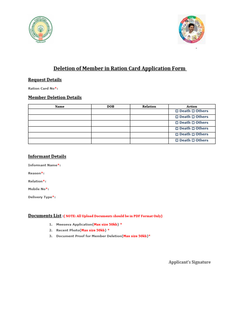Ration Card Member Deletion Application | PDF