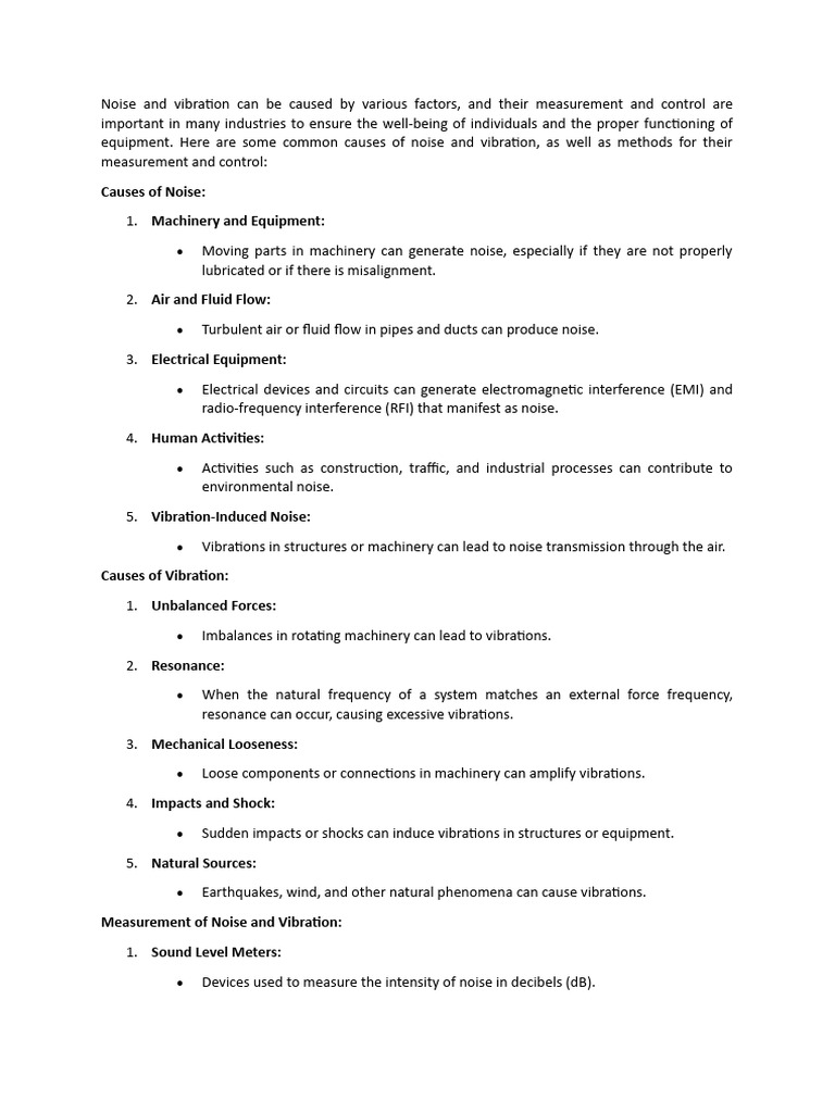Causes and Control of Noise & Vibration | PDF | Noise | Human–Computer ...