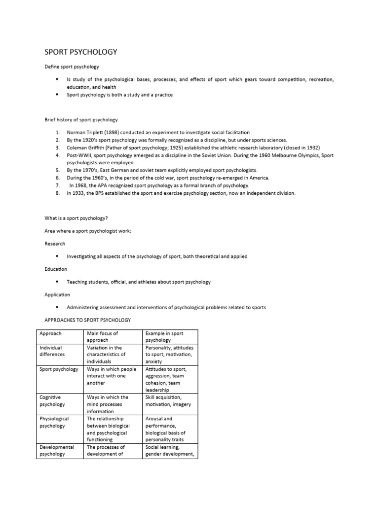 Sport Psychology PDF Psychology Cognition
