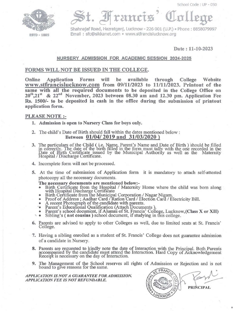 Nursery Admission 2024 25 PDF