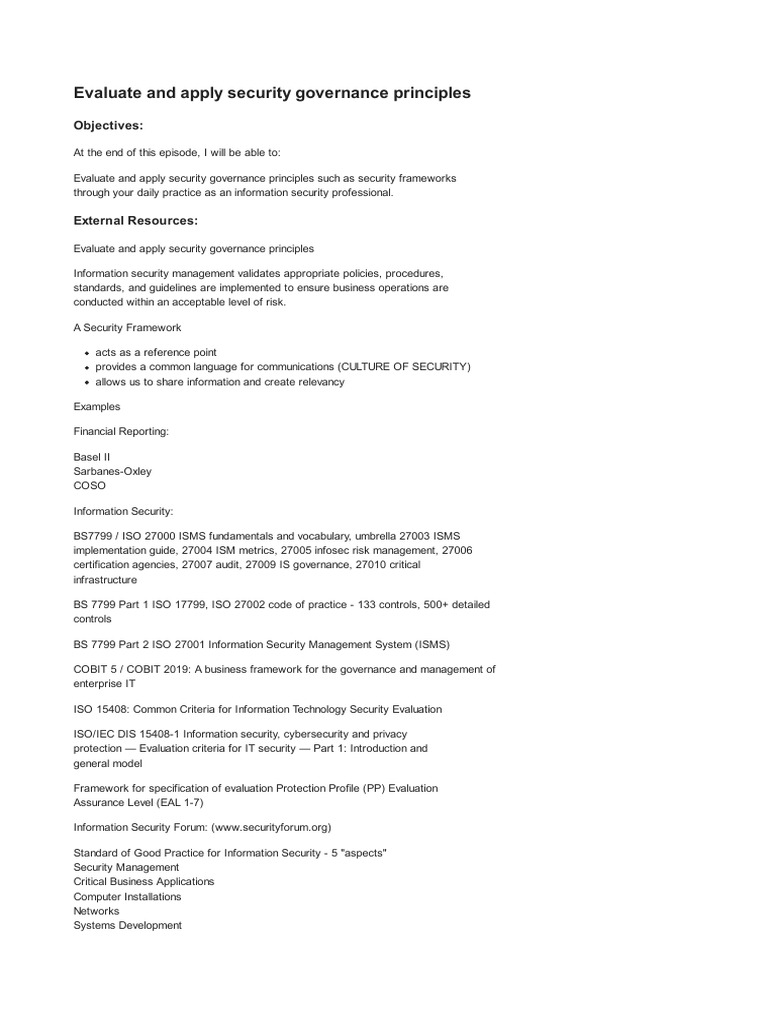 Security Governance Principles Overview | PDF | Enterprise Architecture ...