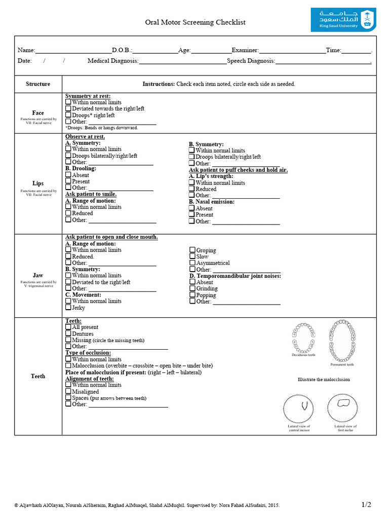 OME Screening Checklist 1697602735 PDF Mouth Human Head And Neck