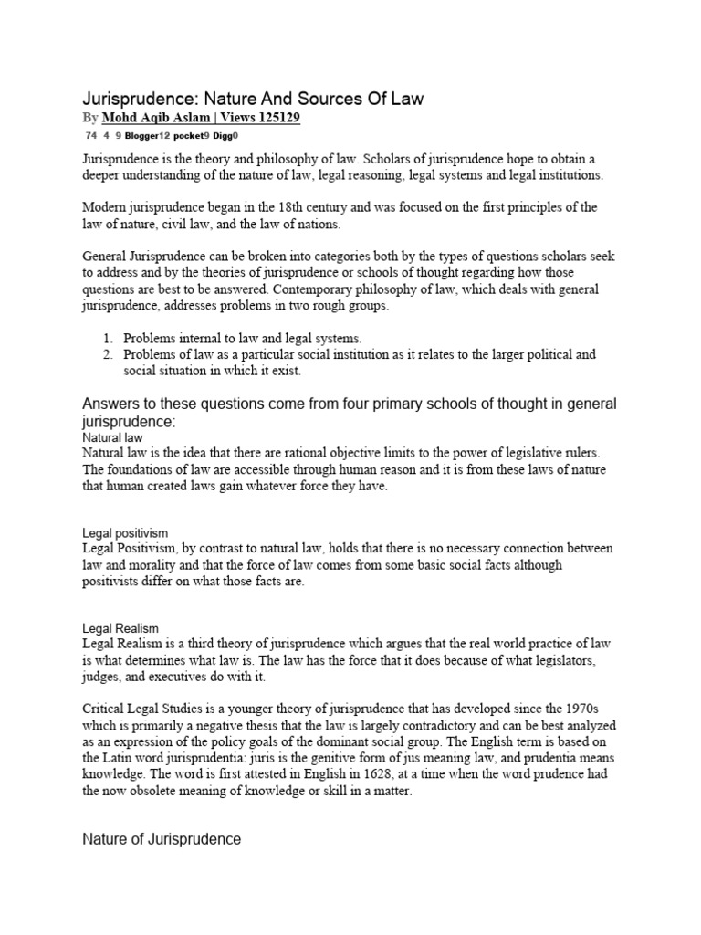 Nature and Sources of Law in Jurisprudence | PDF | Jurisprudence ...