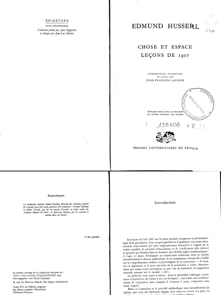 Husserl Chose Et Espace 0 - 189 | PDF