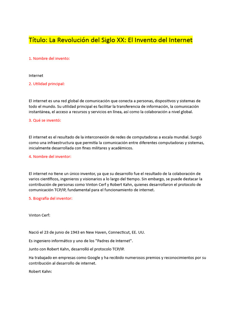Invento Del Internet | PDF | Internet | Conjunto de protocolos de internet