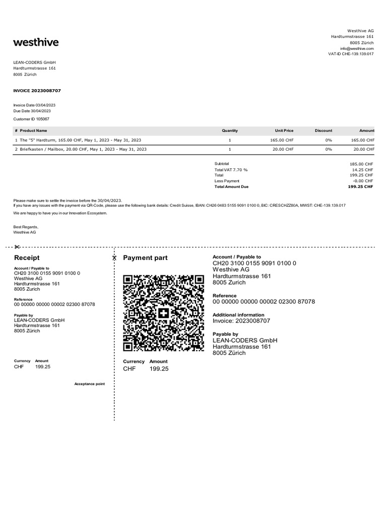 Invoice for Lean-Coders at Westhive | PDF | Invoice | Accounts Payable