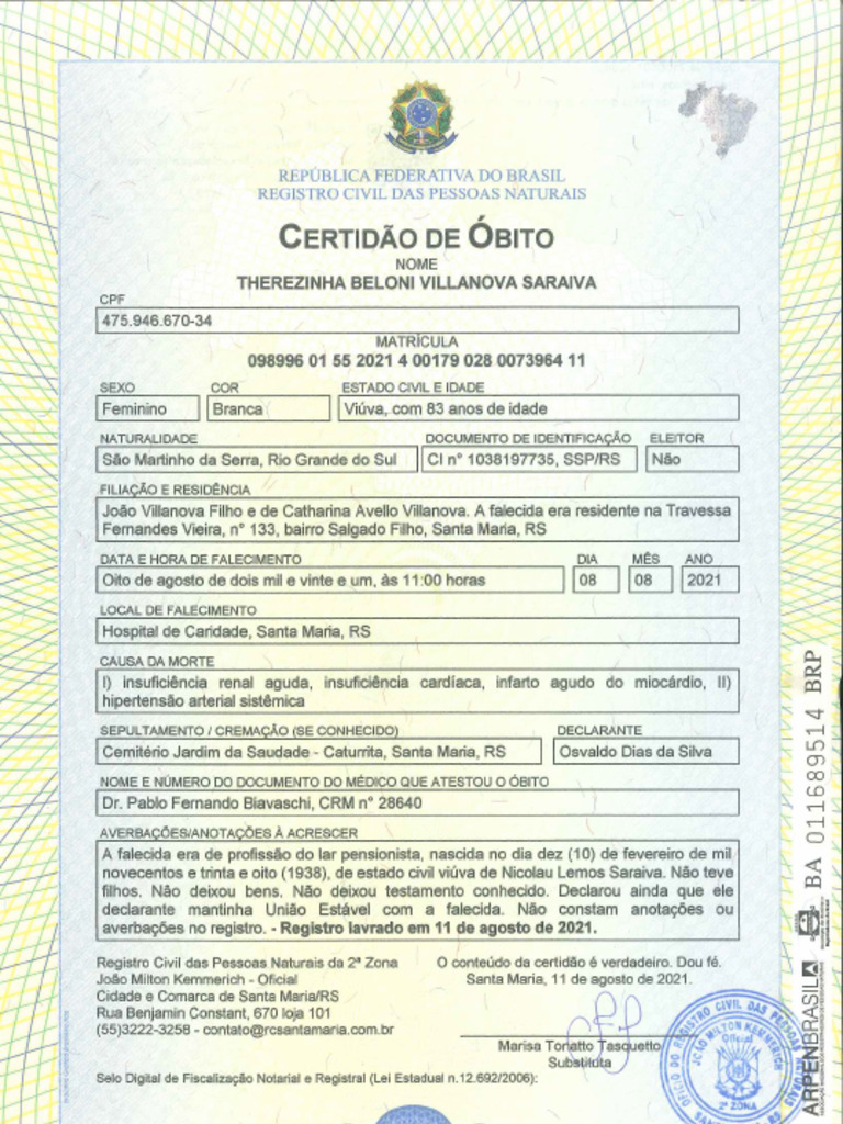 Certidão óbito Pdf