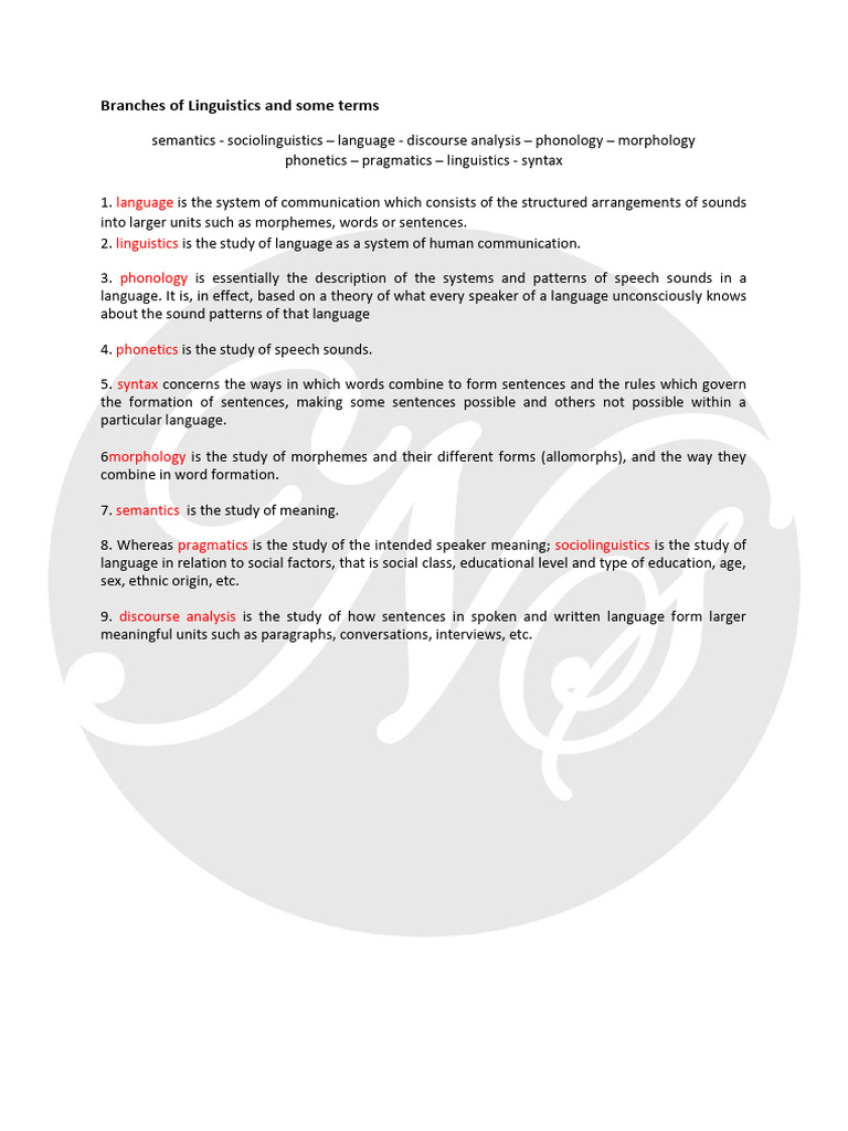 Overview of Linguistics Branches | PDF