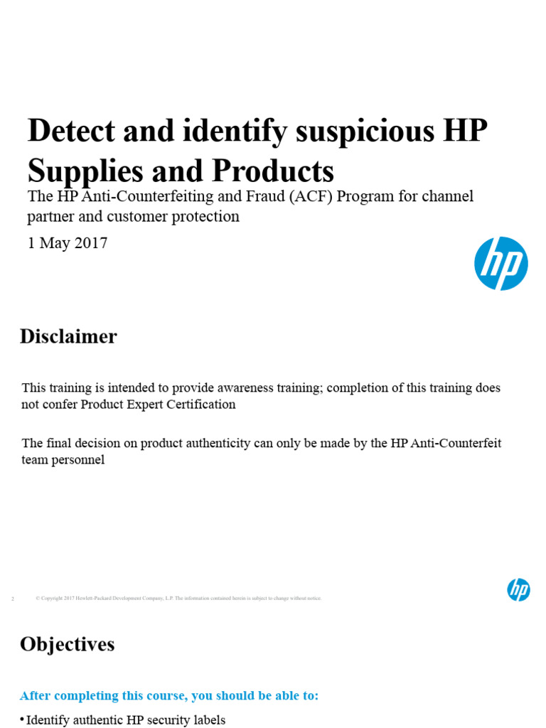 Detect and Identify Suspicious HP Supplies and Products PDF Counterfeit Hewlett Packard