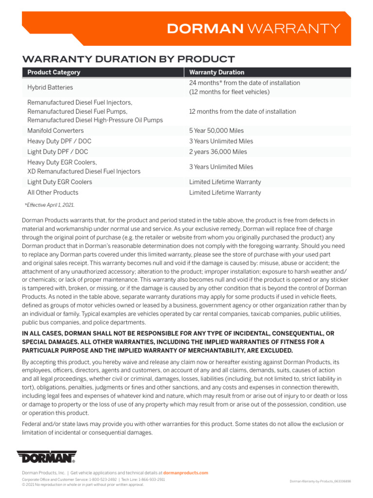dormanwarrantybyproducts (1) PDF Damages Legal Liability