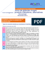 Transfusion de Globules Rouges Homologues - Neonatologie - Fiche de Synhtese