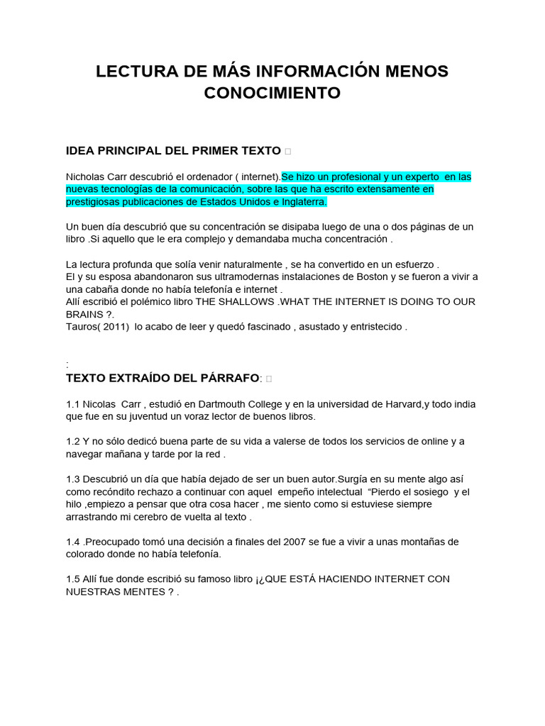 Lectura de Más Información Menos Conocimiento | PDF | Internet