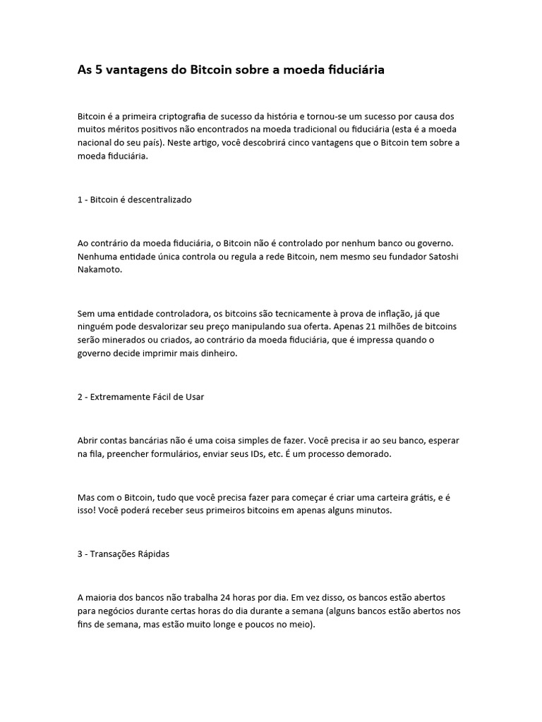 Vantagens do Bitcoin sobre Moeda Fiduciária | PDF | Bitcoin | Moeda