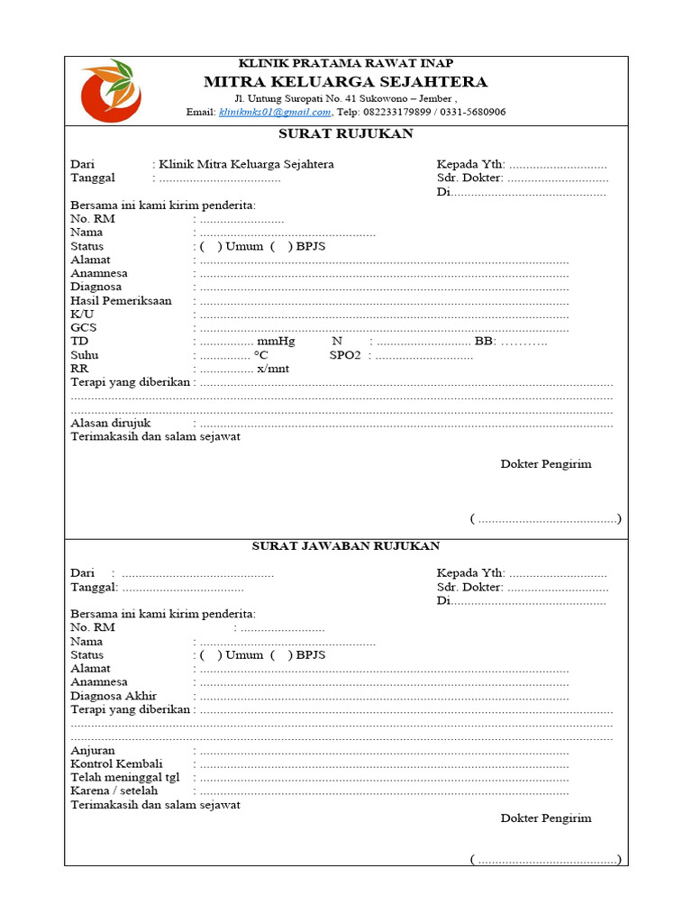 Contoh Surat Rujukan Klinik ke RS | PDF | Pengembangan Diri | Sains ...