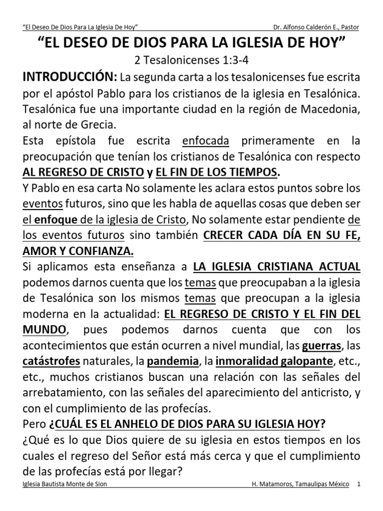 El Deseo De Dios Para La Iglesia De Hoy Pdf Iglesia Cristiana
