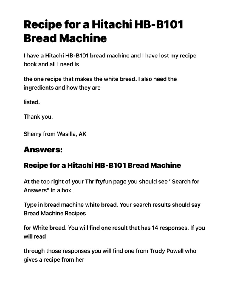 Hitachi Hb B101 Bread Maker Recipe Book Bryont Blog
