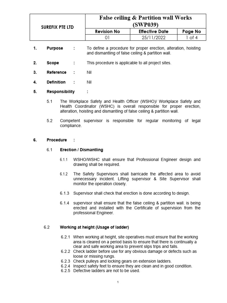 False Ceiling & Partition Work Guidelines | PDF | Ladder | Personal ...