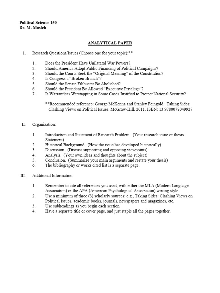 Political Science Analytical Paper Guide | PDF | Politics