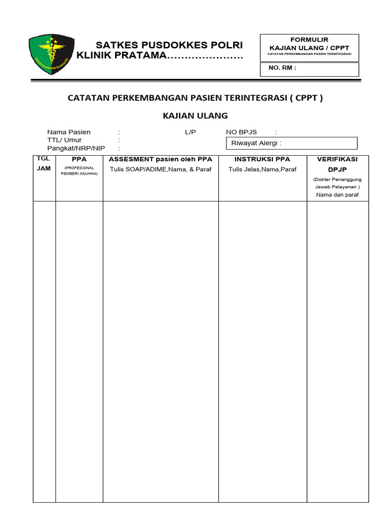 Formulir Kajian Ulang CPPT Pasien | PDF
