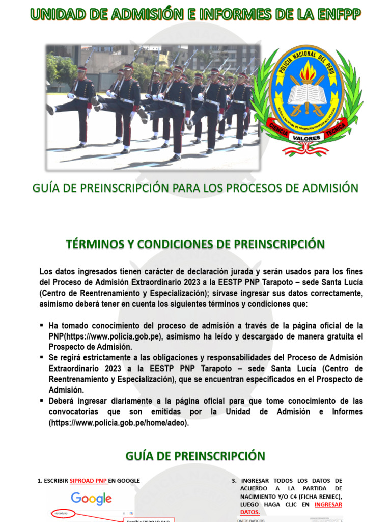 Guia de preinscripcion proceso a la eestp pnp tarapoto sede santa