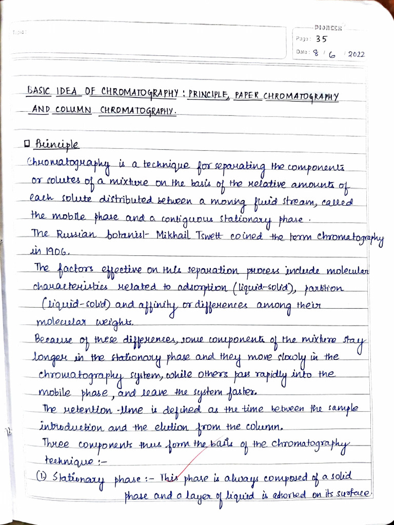 cc14 Basic Principles of Chromatography + Column Chromatography PDF Chromatography Elution