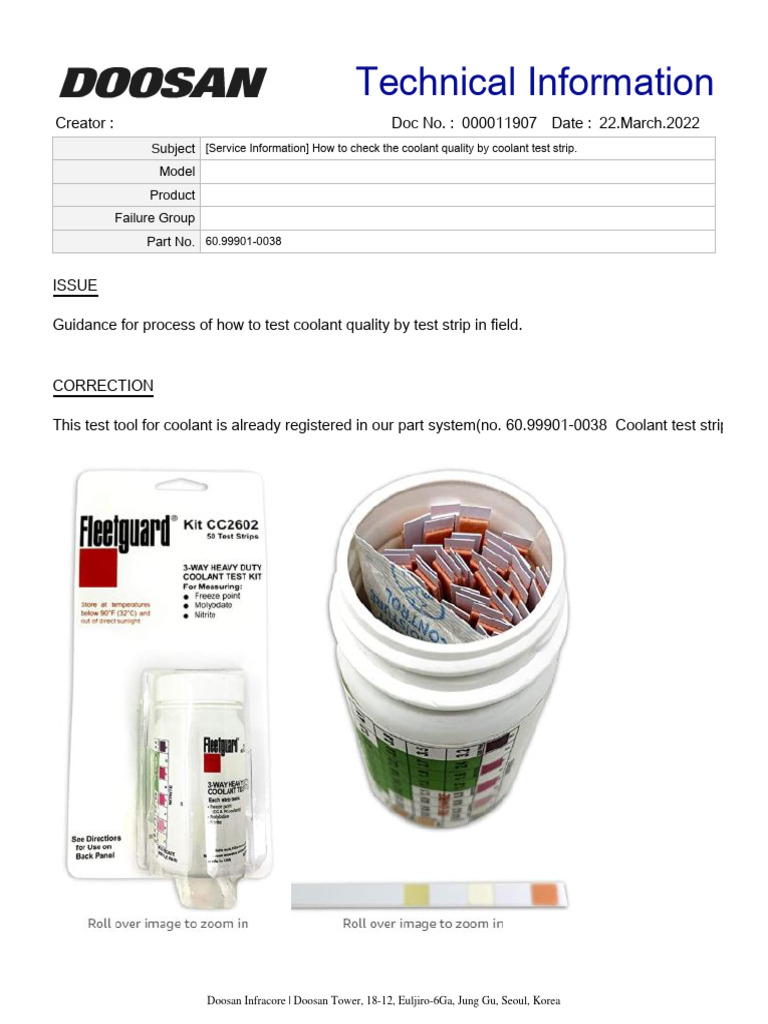 How to check the coolant quality by coolant test strip. PDF
