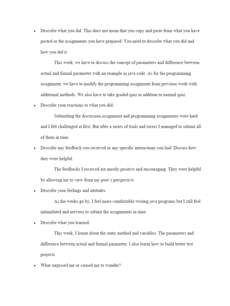Java Programming Reflection and Learning | PDF | Learning | Parameter ...